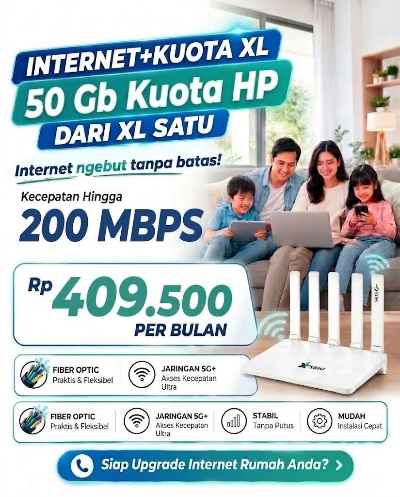 paket internet xl satu plus kuota hp 50 gb